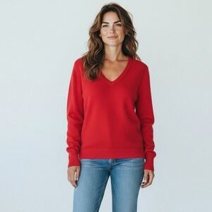 Eric Bompard Cashmere Silk V-Neck Sweater Knit Long Sleeve Ribbed Cuff Womens M